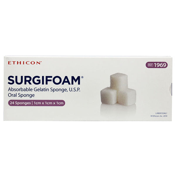 J&J Ethicon 1969 Surgifoam Asorbable Gelatin Sponges 1 X 1 x 1 Cm Sterile USP 24/Bx J&J Ethicon 1969 Surgifoam Asorbable Gelatin Sponges 1 X 1 x 1 Cm Sterile USP 24/Bx